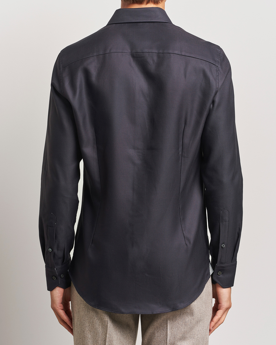 Herre | Skjorter | Stenströms | Slimline Structure Contrast Cut Away Shirt Black