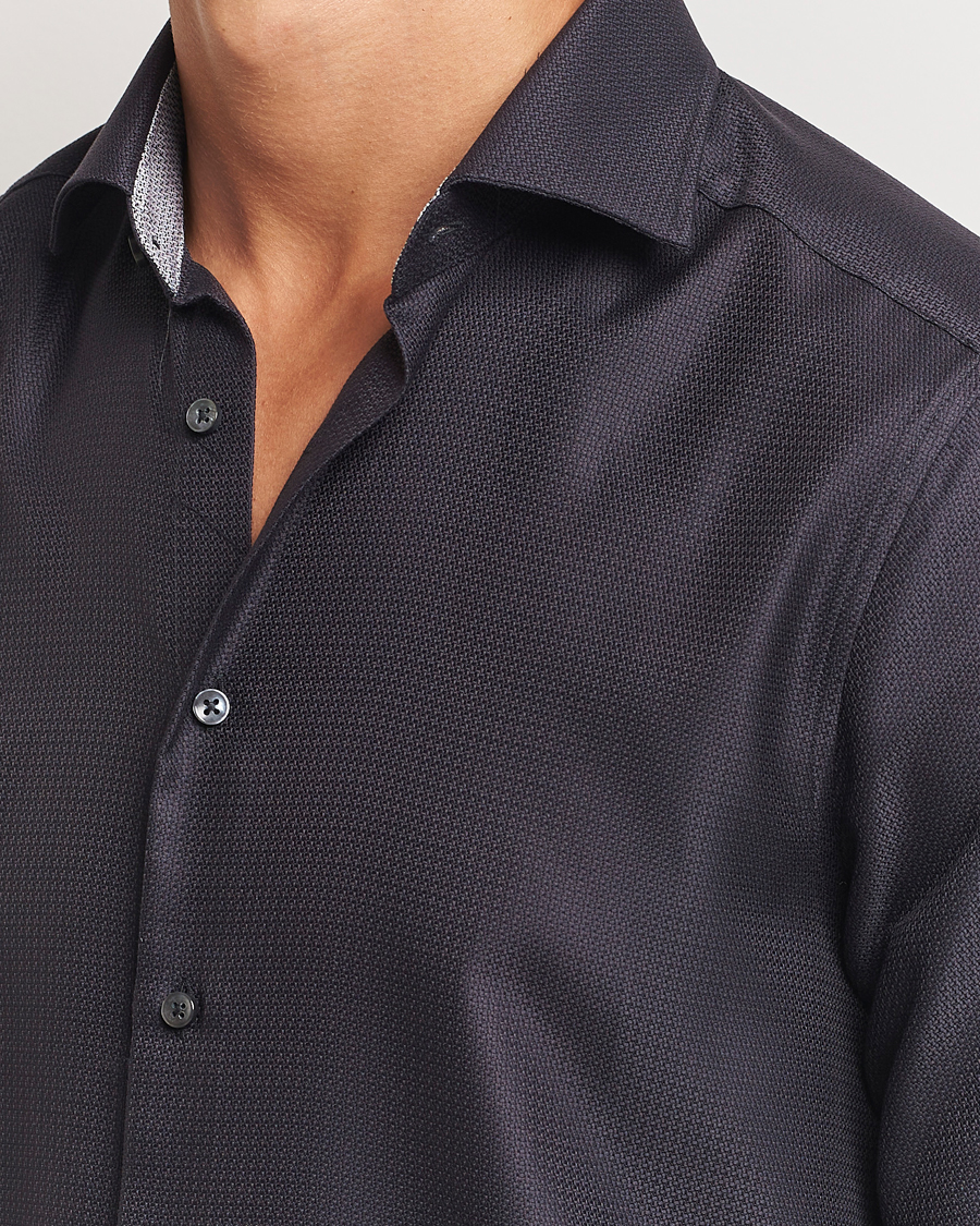 Herre | Skjorter | Stenströms | Slimline Structure Contrast Cut Away Shirt Black