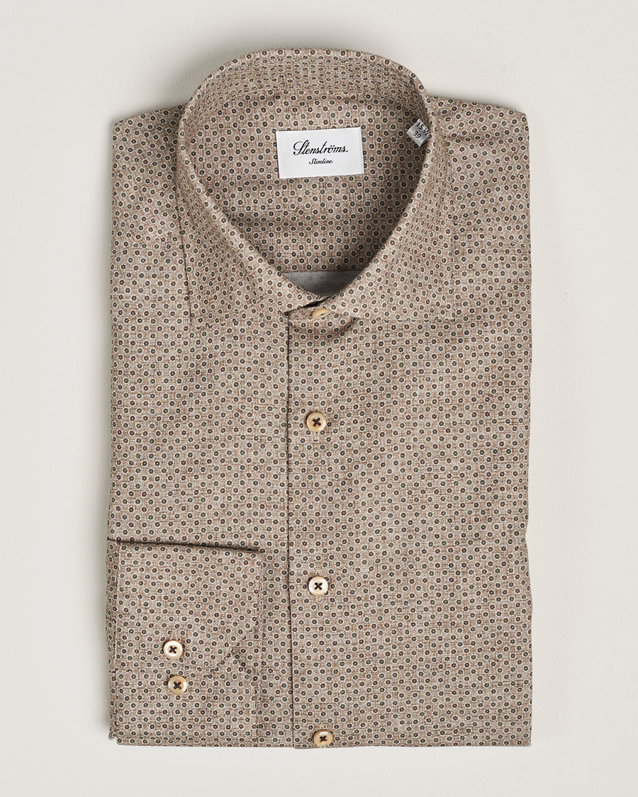 Herre | Skjorter | Stenströms | Slimline Brushed Printed Cut Away Shirt Beige