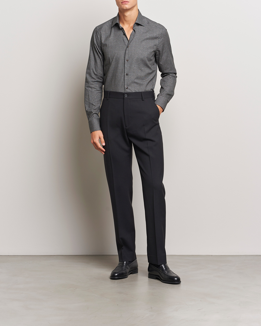 Herre | Skjorter | Stenströms | Slimline Brushed Printed Cut Away Shirt Black