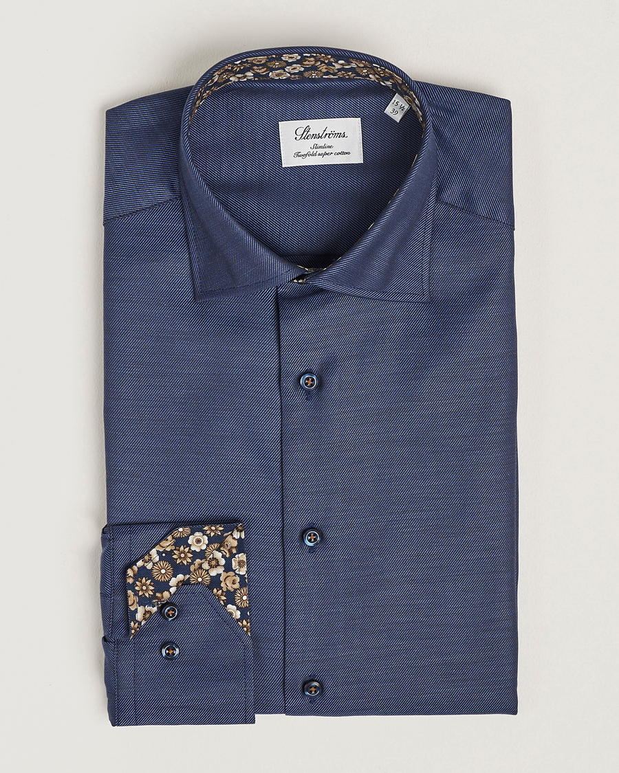 Herre | Skjorter | Stenströms | Slimline Twill Contrast Cut Away Shirt Navy