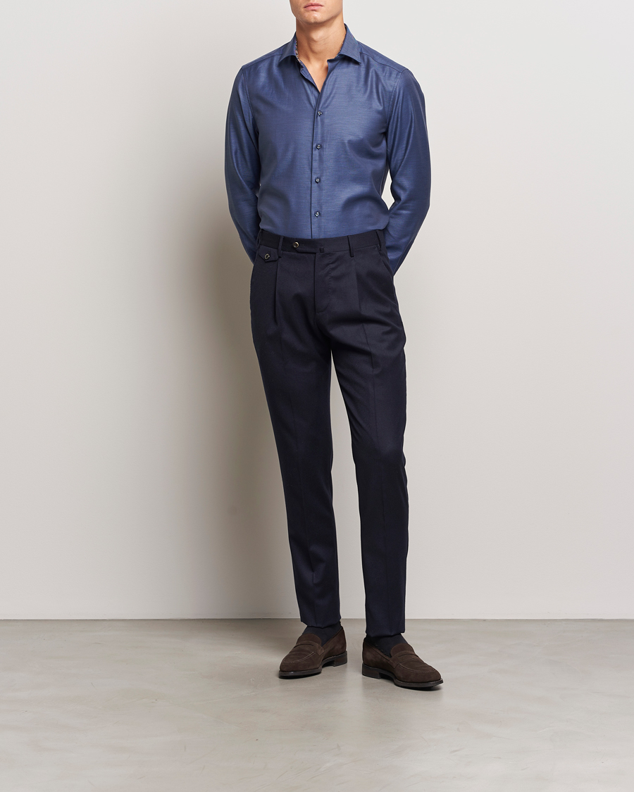 Herre | Skjorter | Stenströms | Slimline Twill Contrast Cut Away Shirt Navy