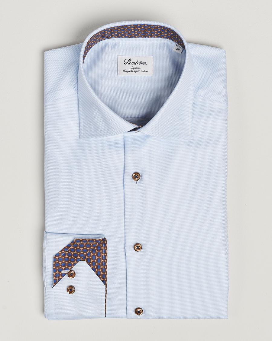 Herre | Skjorter | Stenströms | Slimline Houndstooth Contrast Shirt Blue