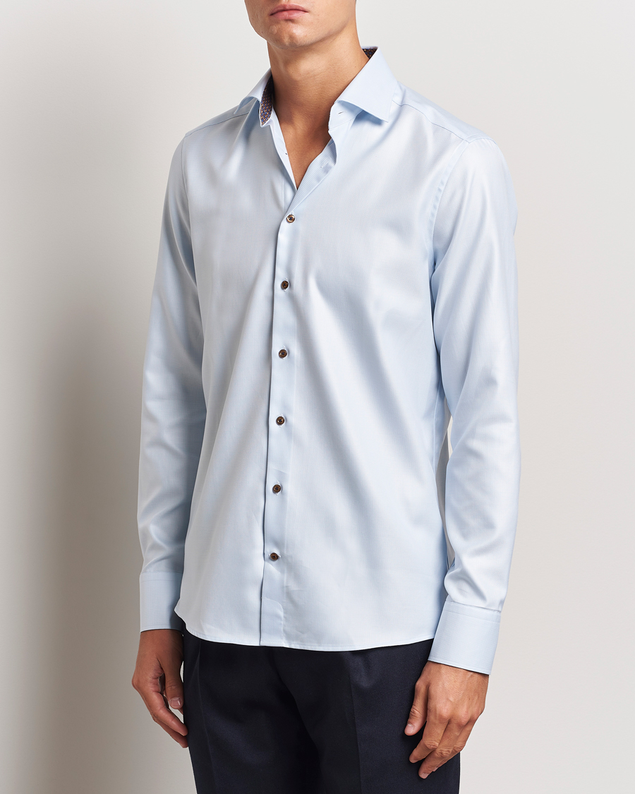 Herre | Skjorter | Stenströms | Slimline Houndstooth Contrast Shirt Blue