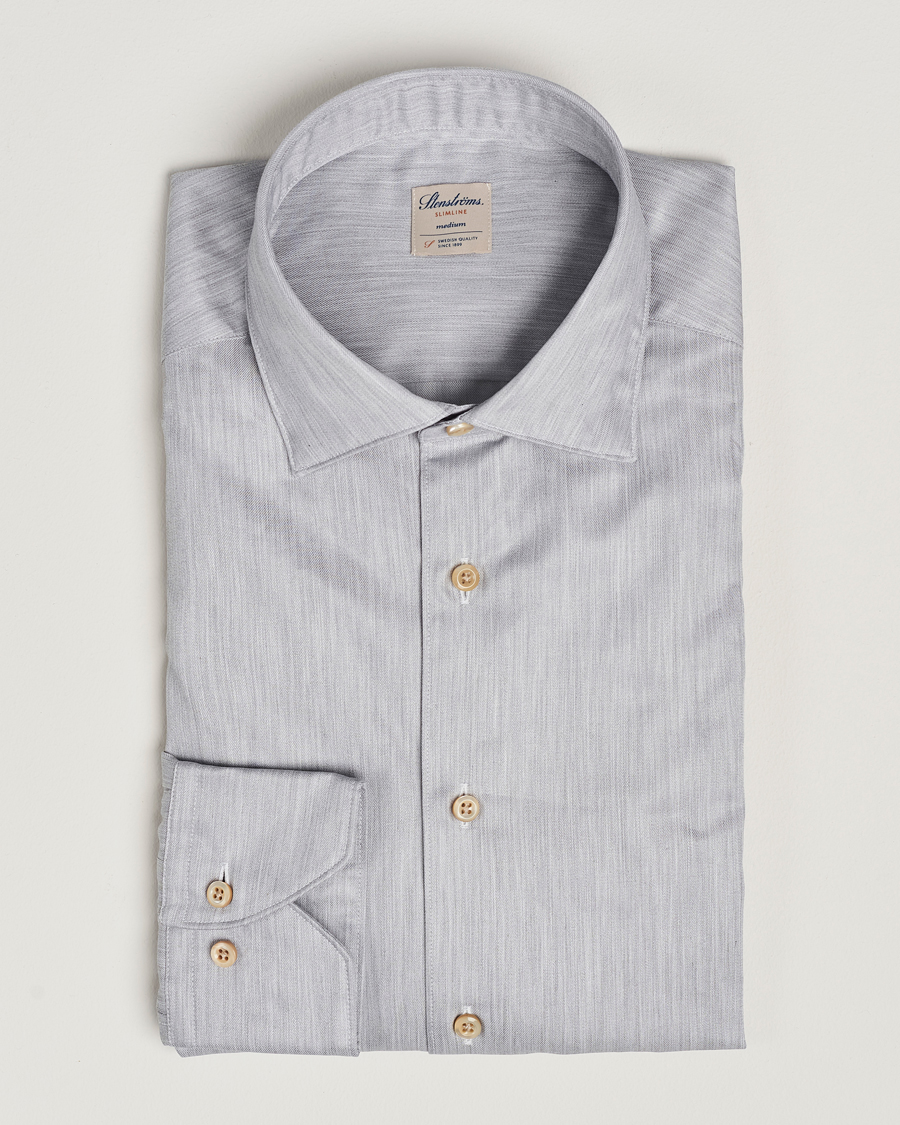 Herre | Skjorter | Stenströms | Slimline Twill Melange Cut Away Shirt Grey