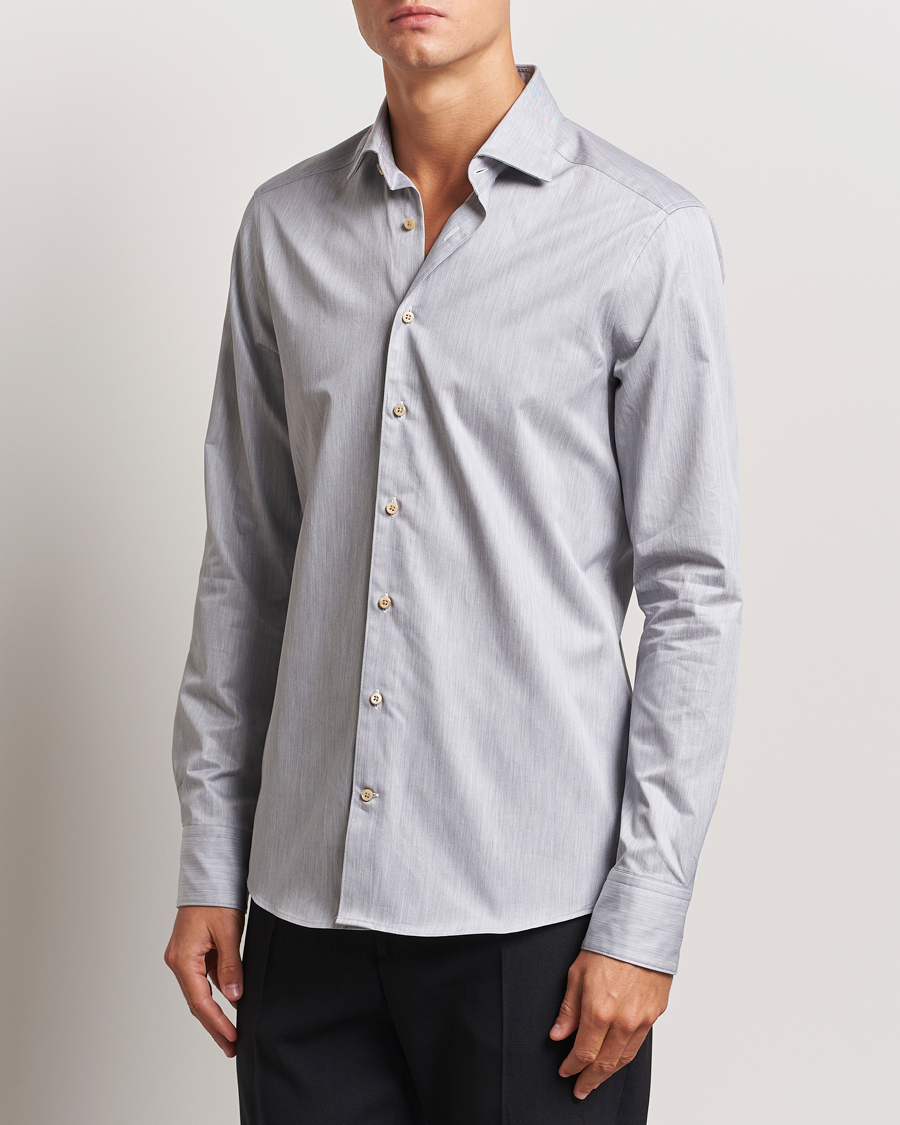 Herre | Skjorter | Stenströms | Slimline Twill Melange Cut Away Shirt Grey