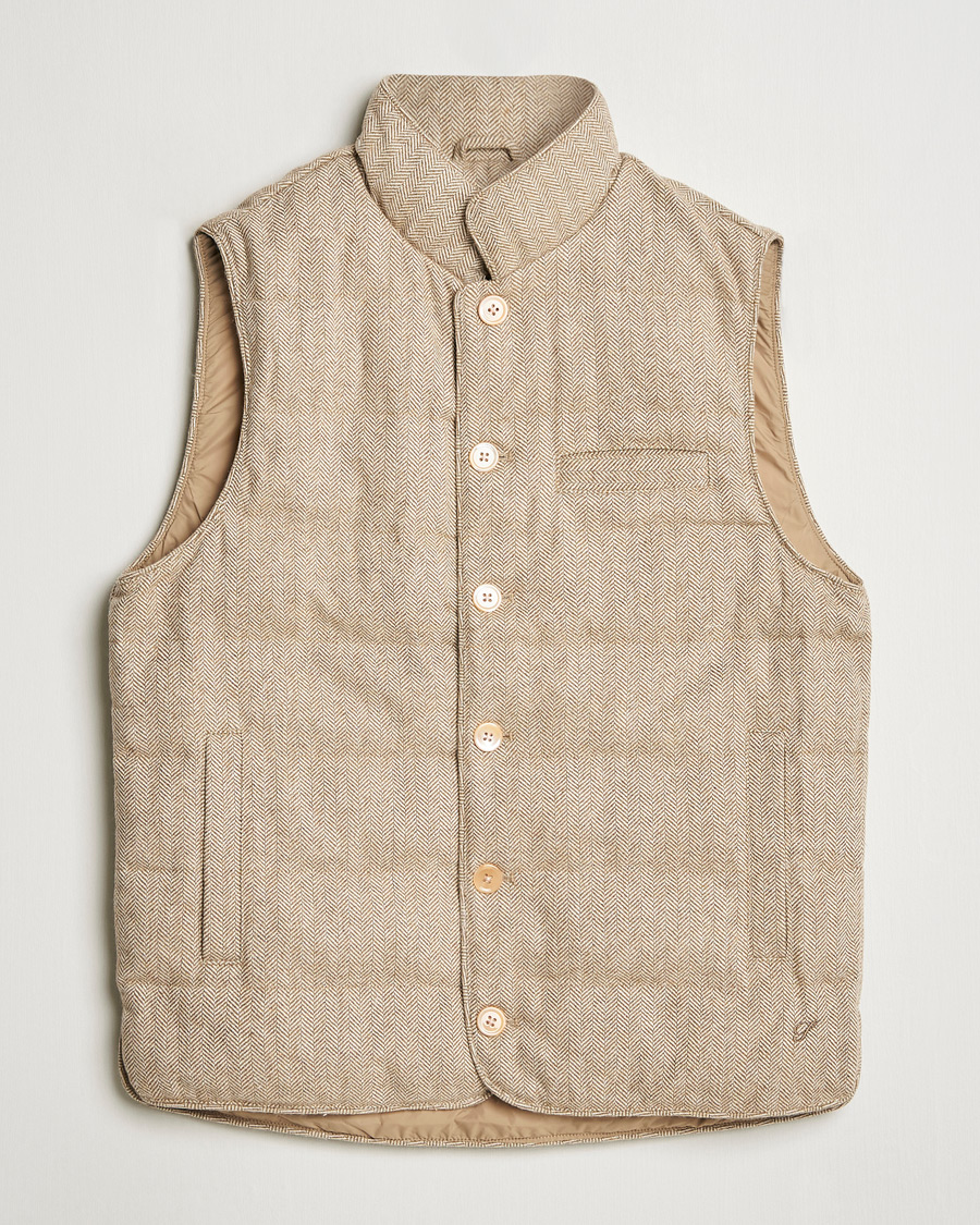 Herre | Jakker | Stenströms | Padded Herringbone Wool Vest Brown