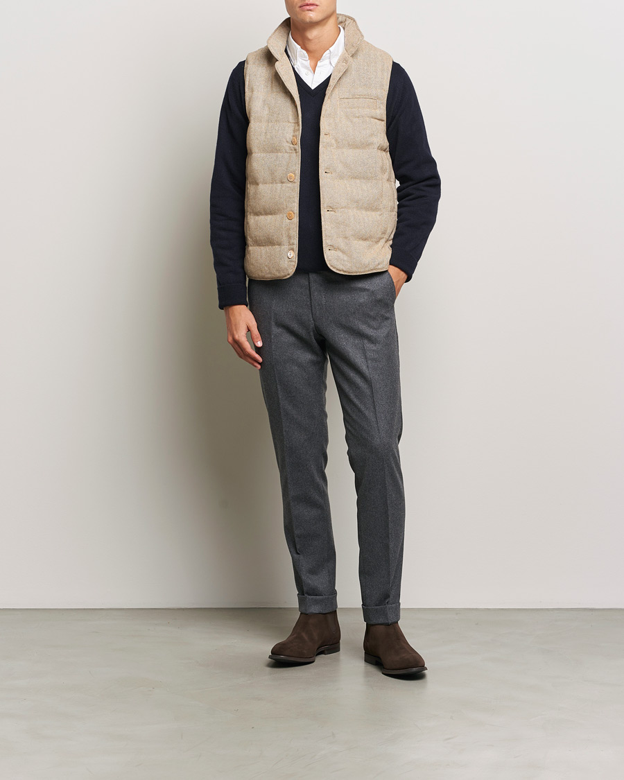 Herre | Jakker | Stenströms | Padded Herringbone Wool Vest Brown