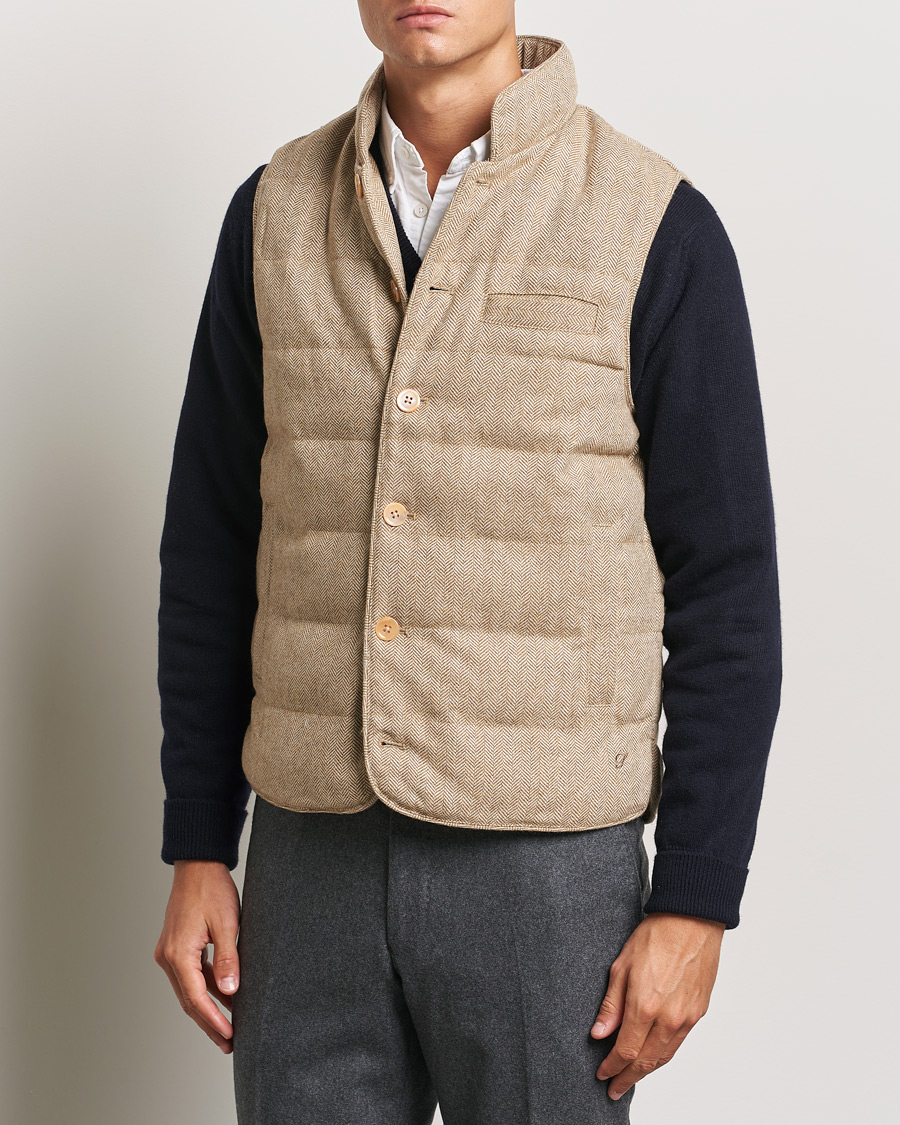 Herre | Jakker | Stenströms | Padded Herringbone Wool Vest Brown