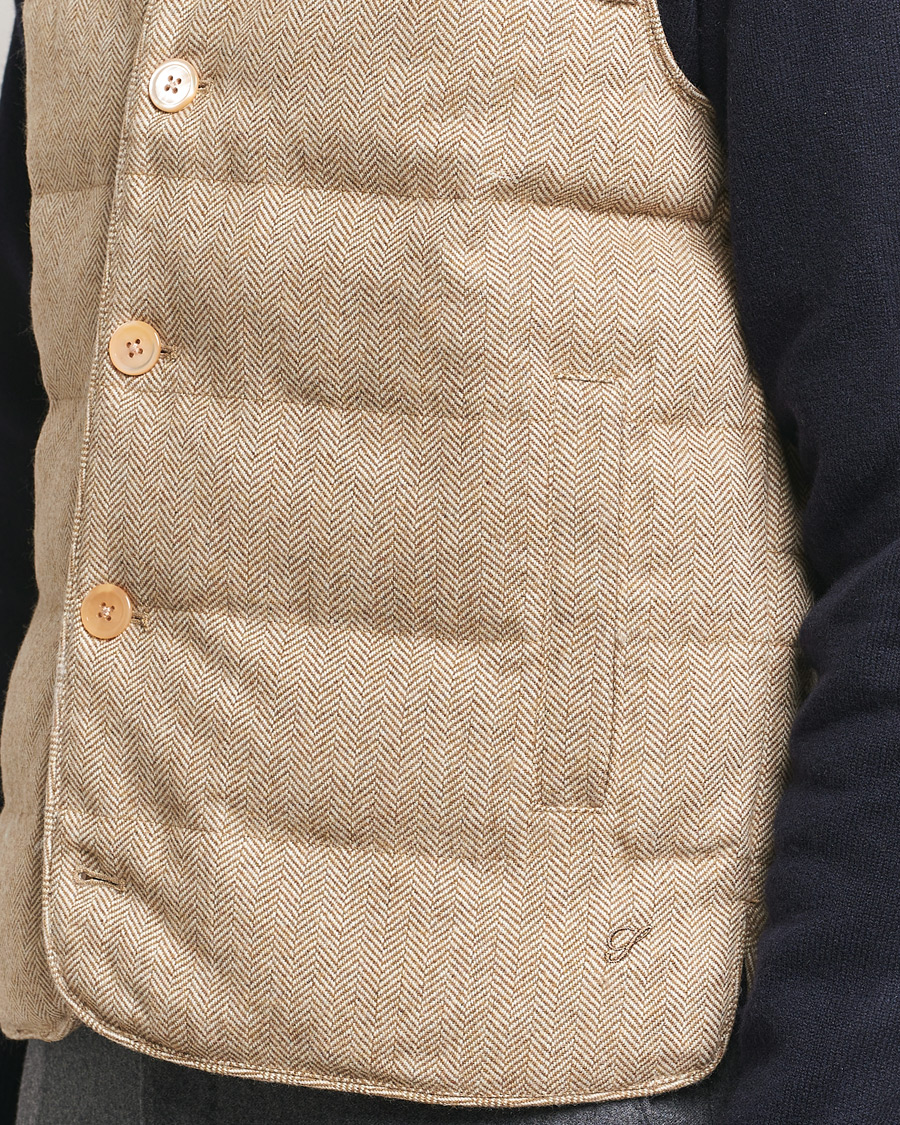 Herre | Jakker | Stenströms | Padded Herringbone Wool Vest Brown