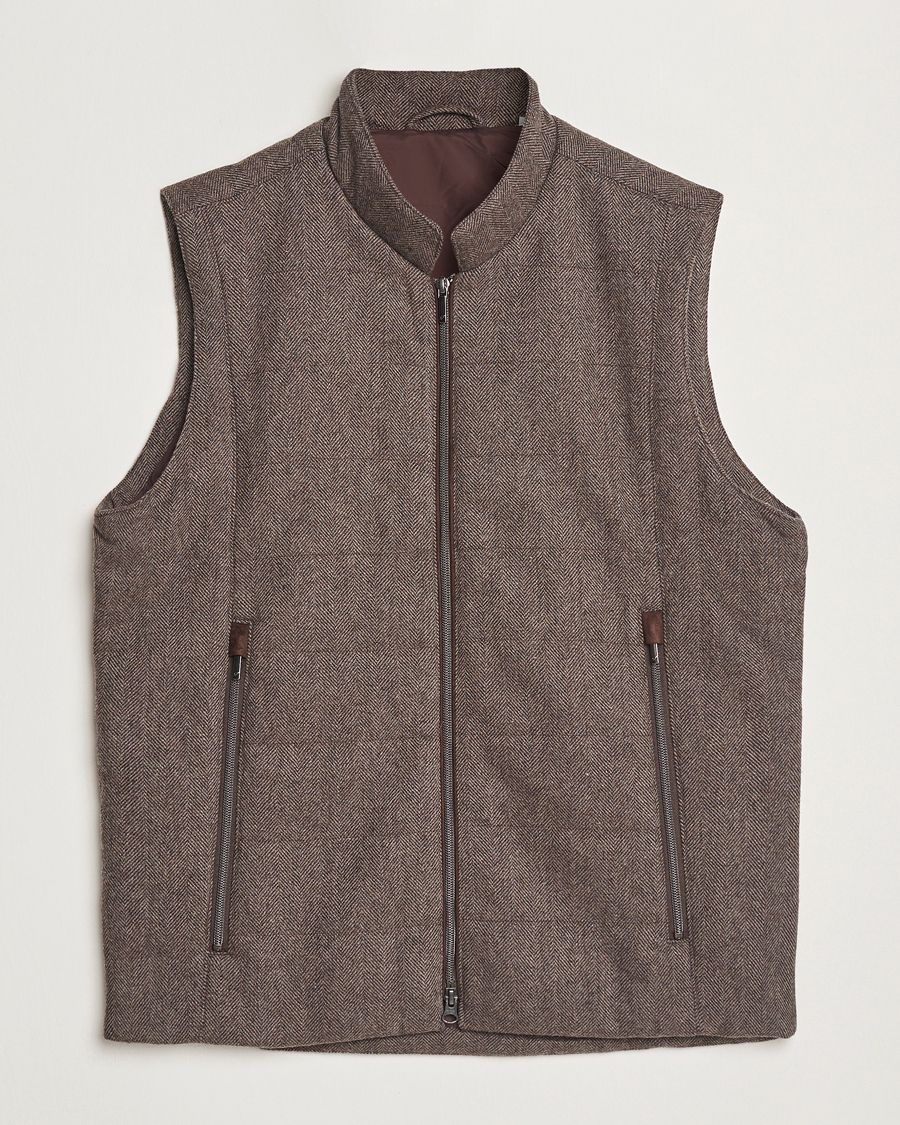 Herre | Jakker | Stenströms | Alcantara Detail Herringbone Wool Vest Dark Brown