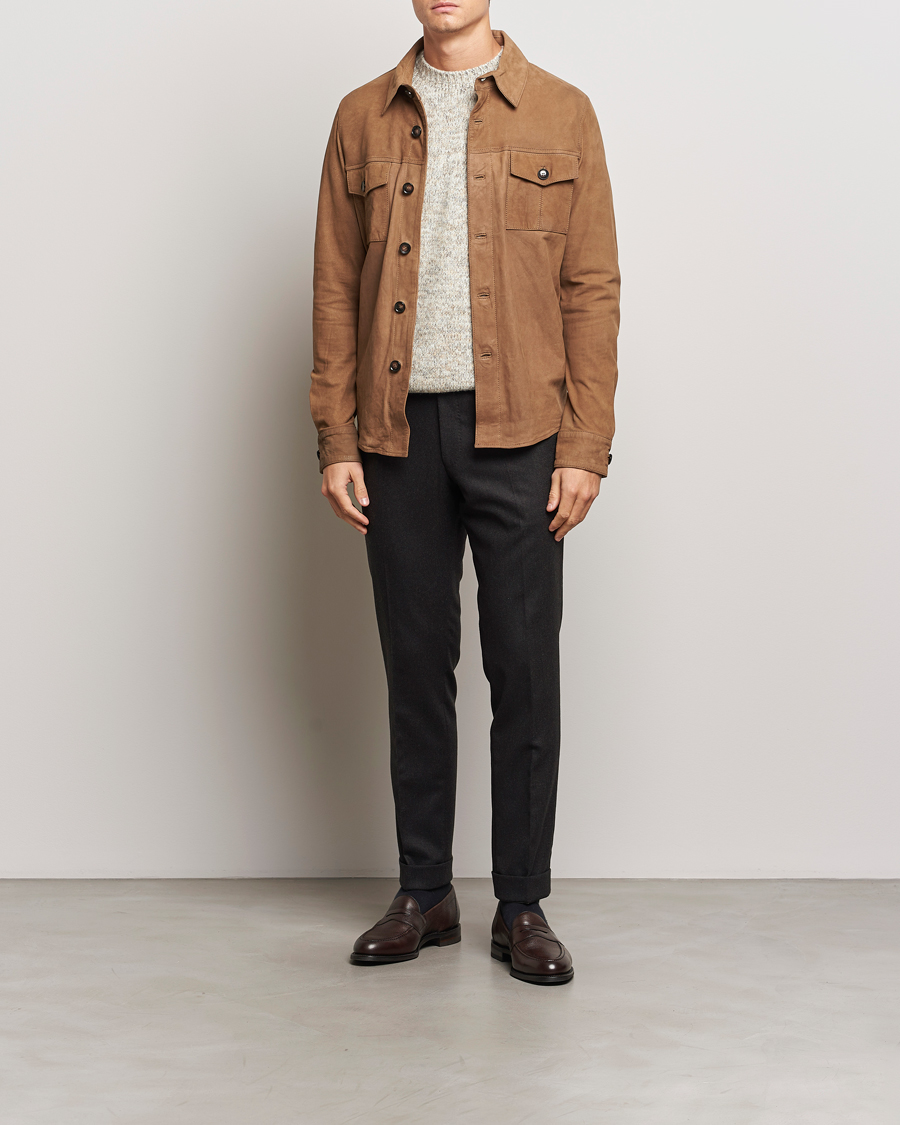 Herre | Skjorter | Stenströms | Lamb Suede Overshirt Brown