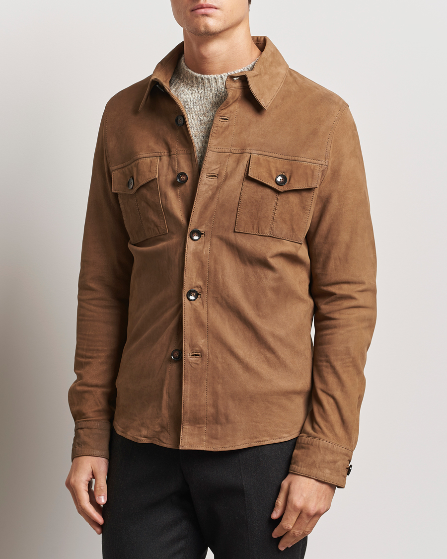 Herre | Skjorter | Stenströms | Lamb Suede Overshirt Brown