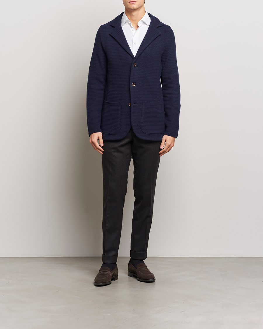 Herre | Blazere & jakker | Stenströms | Knitted Textured Merino Wool Blazer Navy