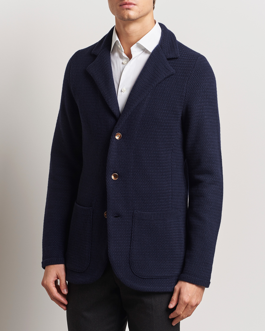 Herre | Blazere & jakker | Stenströms | Knitted Textured Merino Wool Blazer Navy
