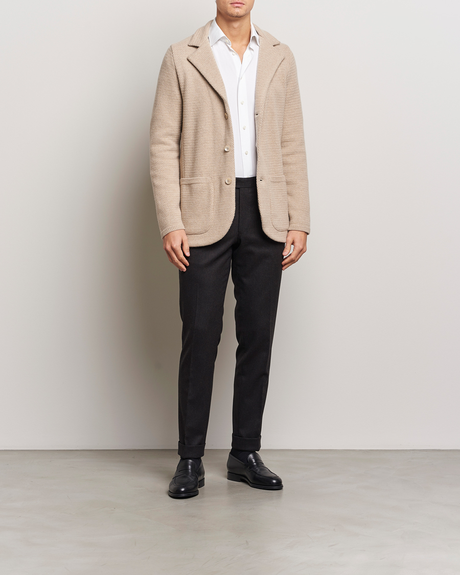 Herre | Blazere & jakker | Stenströms | Knitted Textured Merino Wool Blazer Beige