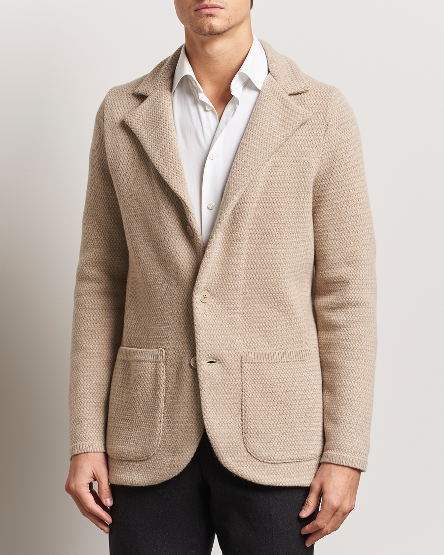 Herre | Blazere & jakker | Stenströms | Knitted Textured Merino Wool Blazer Beige