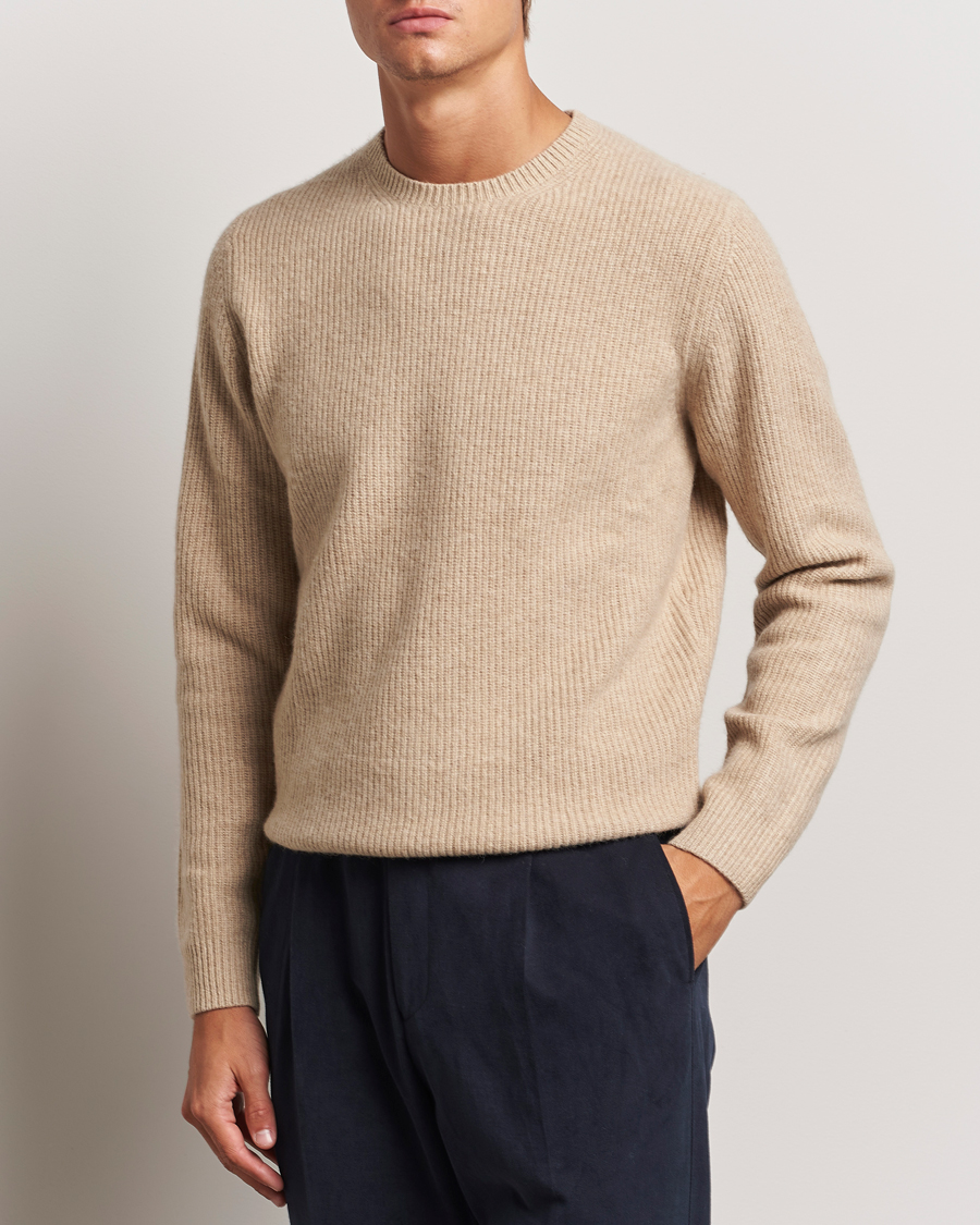 Herre | Trøjer | Stenströms | Knitted Ribbed Yak/Merino Sweater Beige