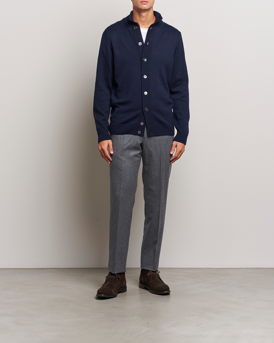 Herre | Trøjer | Stenströms | Chunky Knitted Merino Cardigan Navy