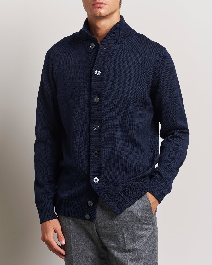 Herre | Trøjer | Stenströms | Chunky Knitted Merino Cardigan Navy