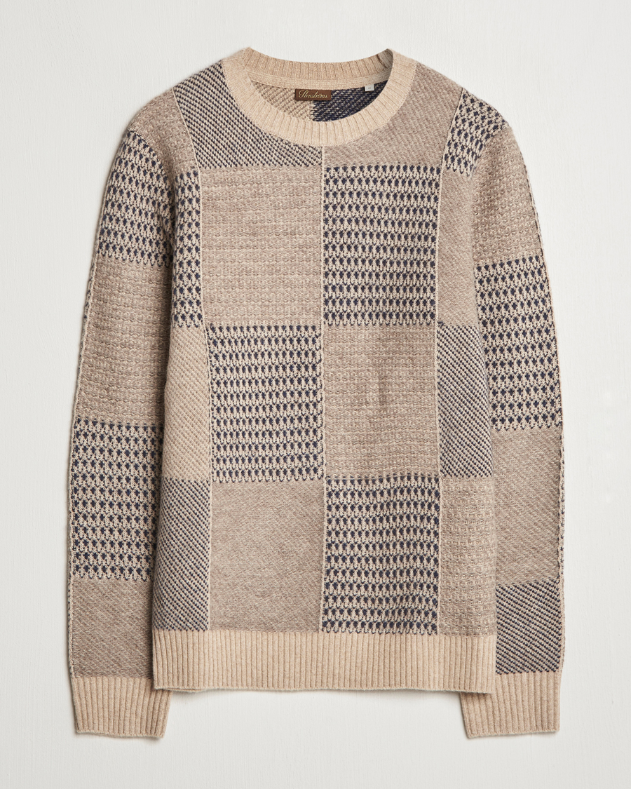 Herre | Trøjer | Stenströms | Patchwork Knitted Yak/Merino Crew Neck Brown