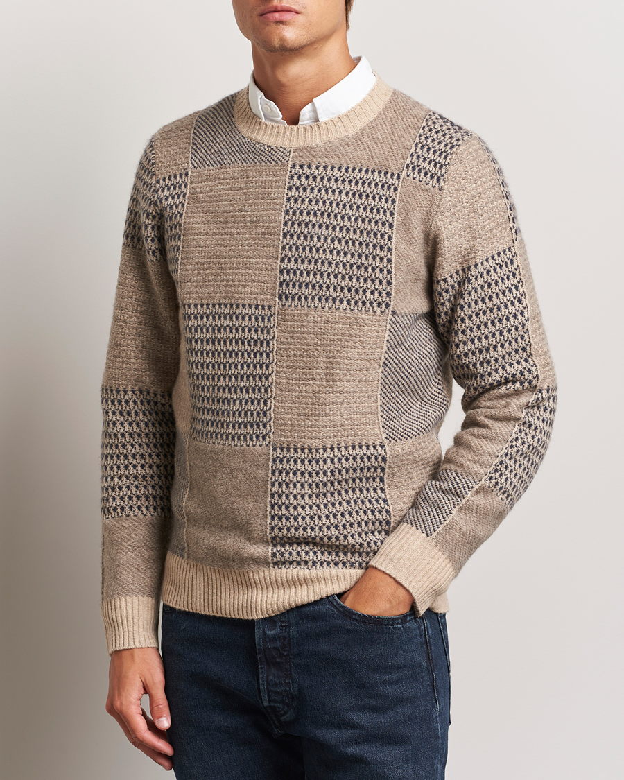 Herre | Trøjer | Stenströms | Patchwork Knitted Yak/Merino Crew Neck Brown