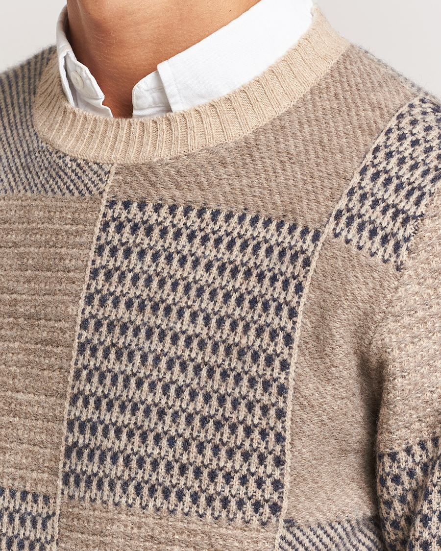 Herre | Trøjer | Stenströms | Patchwork Knitted Yak/Merino Crew Neck Brown