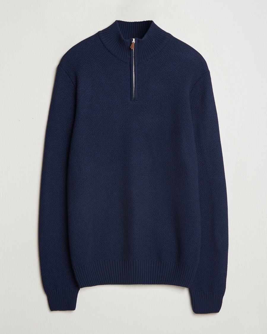 Herre | Trøjer | Stenströms | Chunky Merino Knitted Half Zip Navy