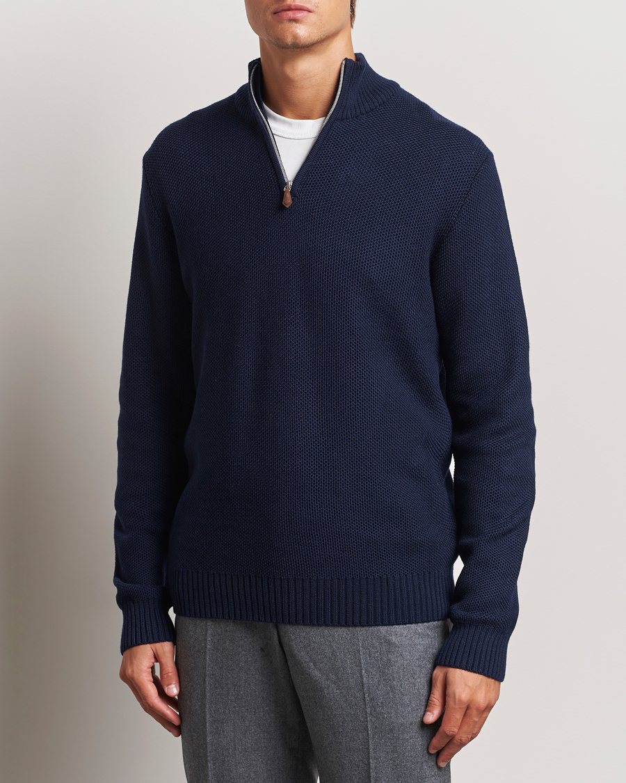 Herre | Trøjer | Stenströms | Chunky Merino Knitted Half Zip Navy