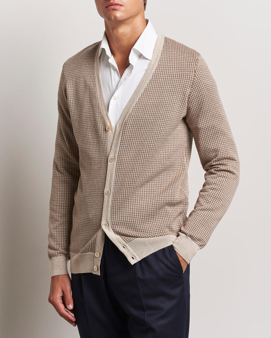Herre | Trøjer | Stenströms | Pepita Merino Wool Cardigan Brown