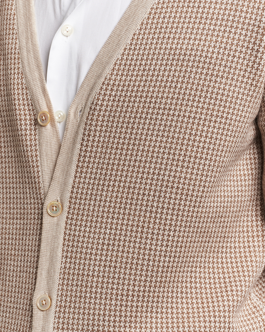 Herre | Trøjer | Stenströms | Pepita Merino Wool Cardigan Brown