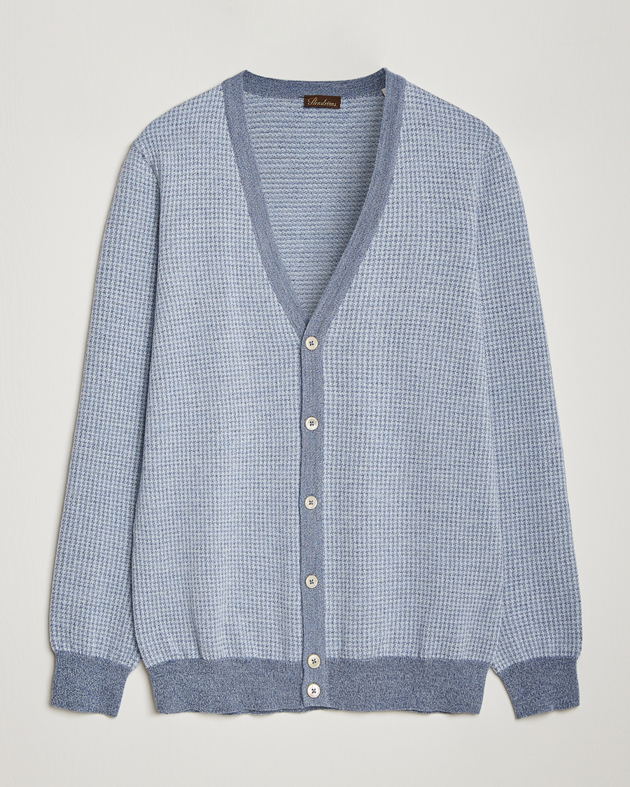 Herre | Trøjer | Stenströms | Pepita Merino Wool Cardigan Navy