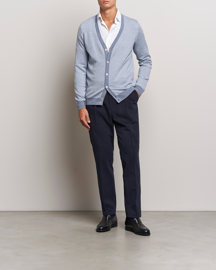 Herre | Trøjer | Stenströms | Pepita Merino Wool Cardigan Navy
