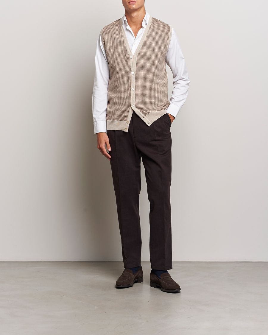 Herre | Trøjer | Stenströms | Pepita Merino Wool Vest Brown