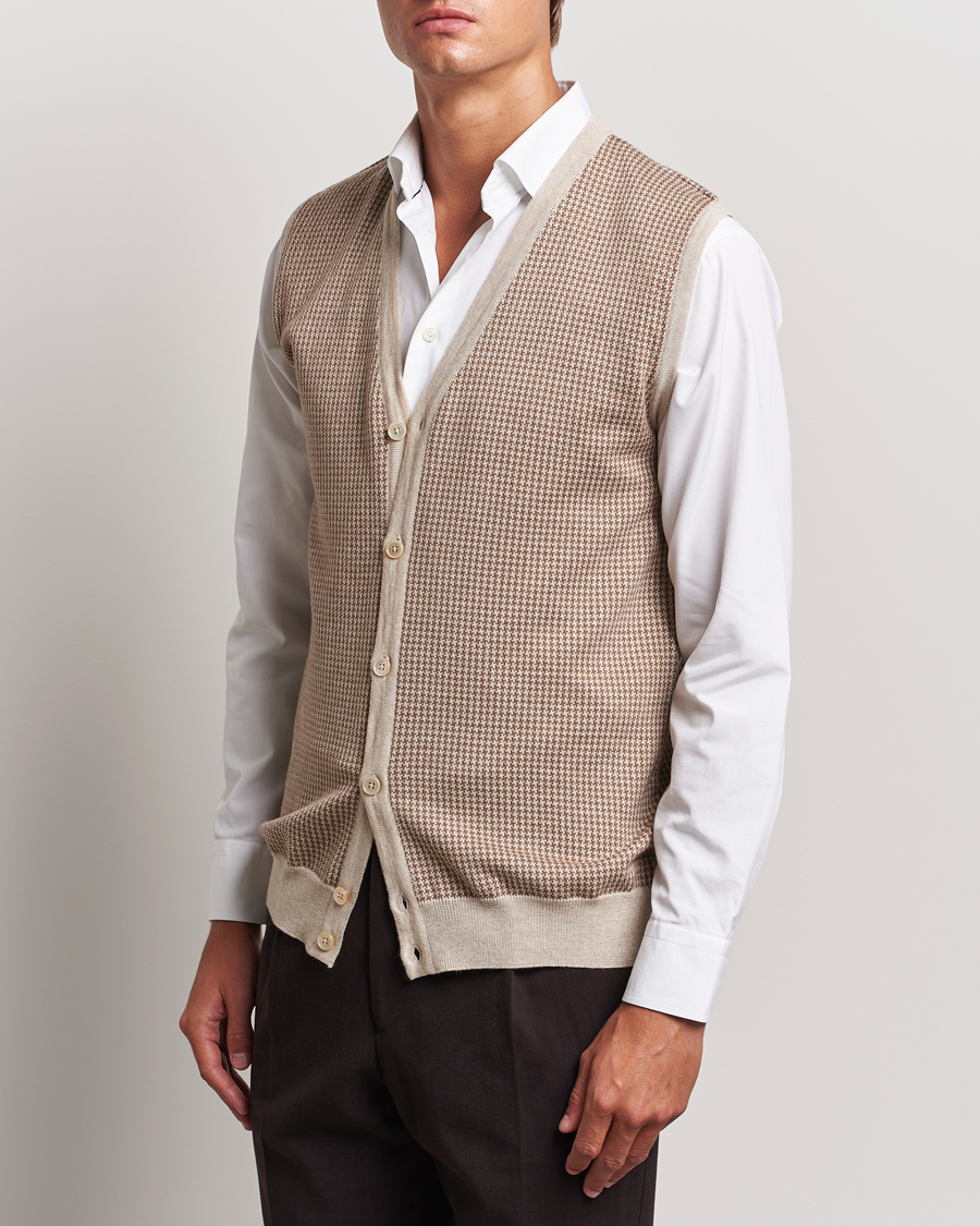 Herre | Trøjer | Stenströms | Pepita Merino Wool Vest Brown