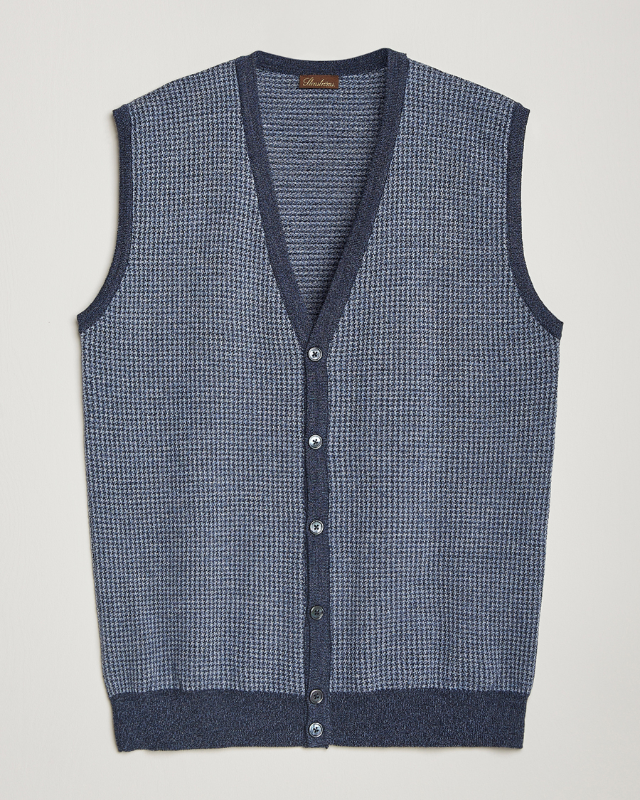 Herre | Trøjer | Stenströms | Pepita Merino Wool Vest Navy