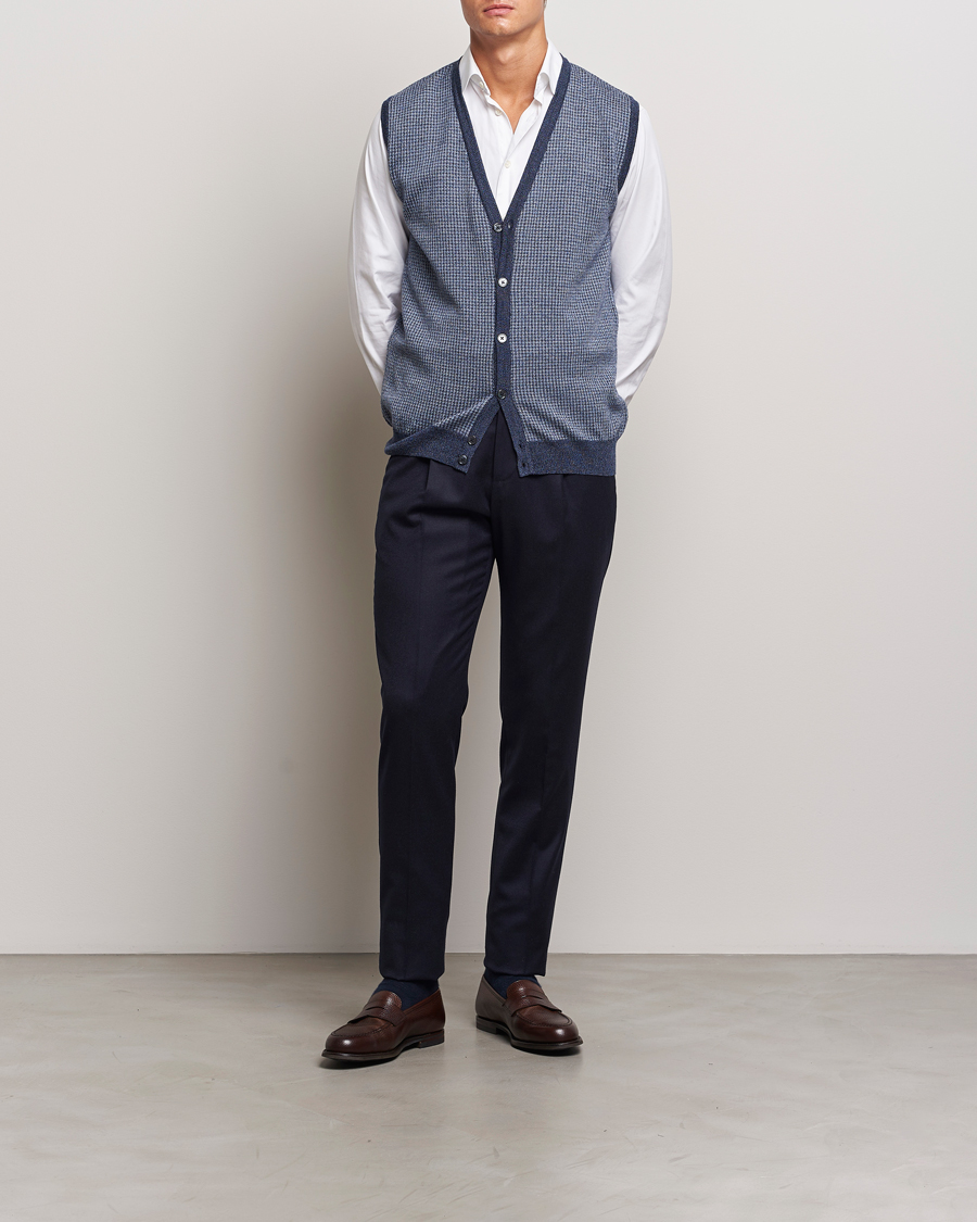 Herre | Trøjer | Stenströms | Pepita Merino Wool Vest Navy
