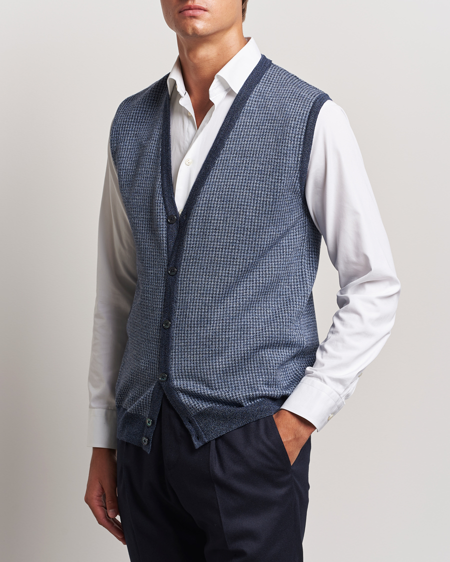 Herre | Trøjer | Stenströms | Pepita Merino Wool Vest Navy
