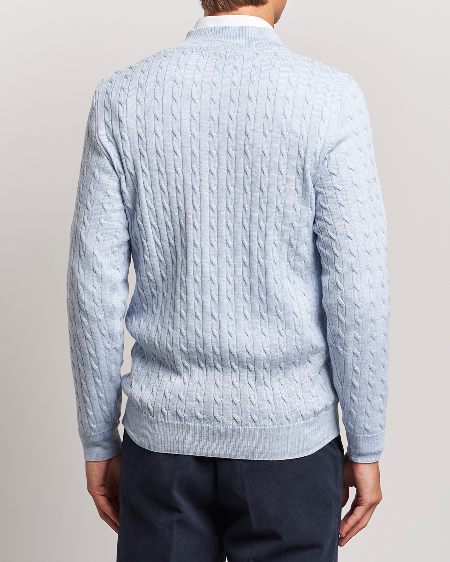 Herre | Trøjer | Stenströms | Merino Cable Half Zip Light Blue