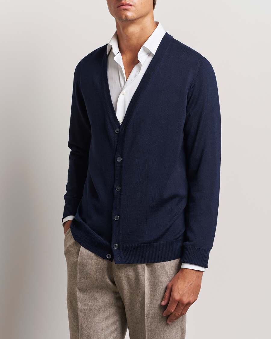 Herre | Trøjer | Stenströms | Merino Cardigan Navy