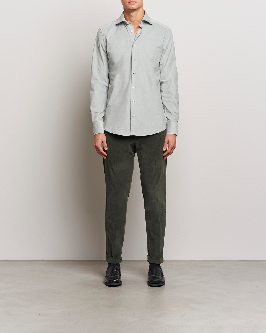 Herre | Skjorter | Stenströms | 1899 Velvet Baby Corduroy Shirt Soft Green