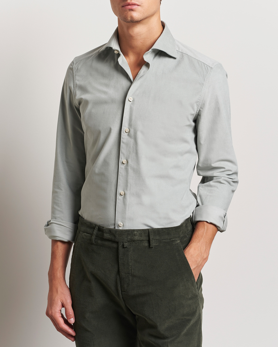 Herre | Skjorter | Stenströms | 1899 Velvet Baby Corduroy Shirt Soft Green