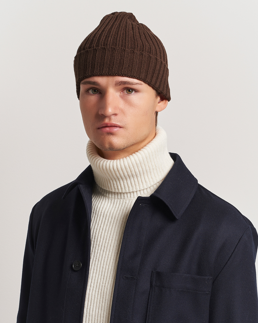 Herre | Stenströms Ribbed Cotton/Cashmere Hat Brown | Stenströms | Ribbed Cotton/Cashmere Hat Brown