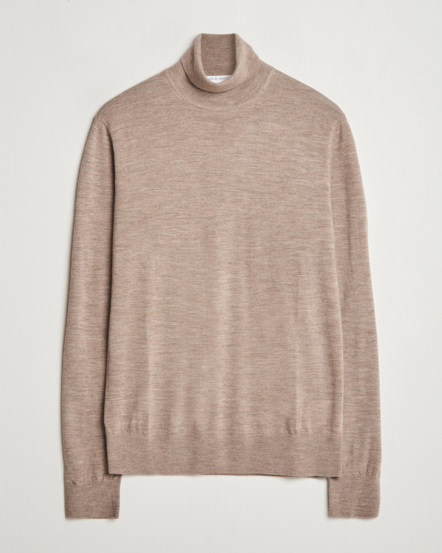 Herre | Trøjer | Tiger of Sweden | Nevile Extra Fine Merino Polo Beige Melange