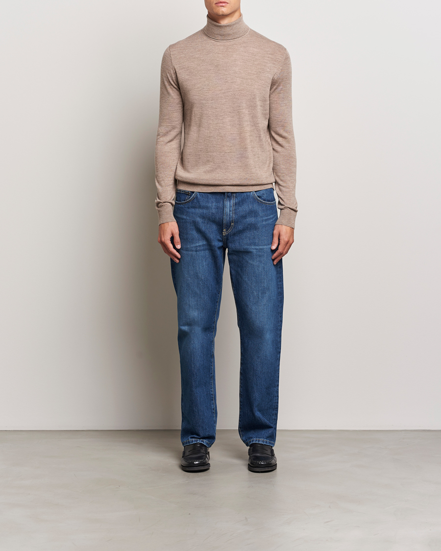Herre | Trøjer | Tiger of Sweden | Nevile Extra Fine Merino Polo Beige Melange