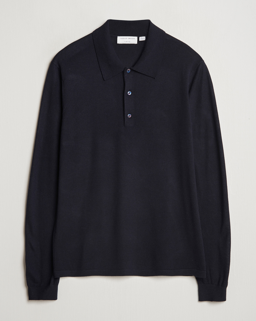 Herre | Trøjer | Tiger of Sweden | Eross Extra Fine Merino Poloshirt Light Ink