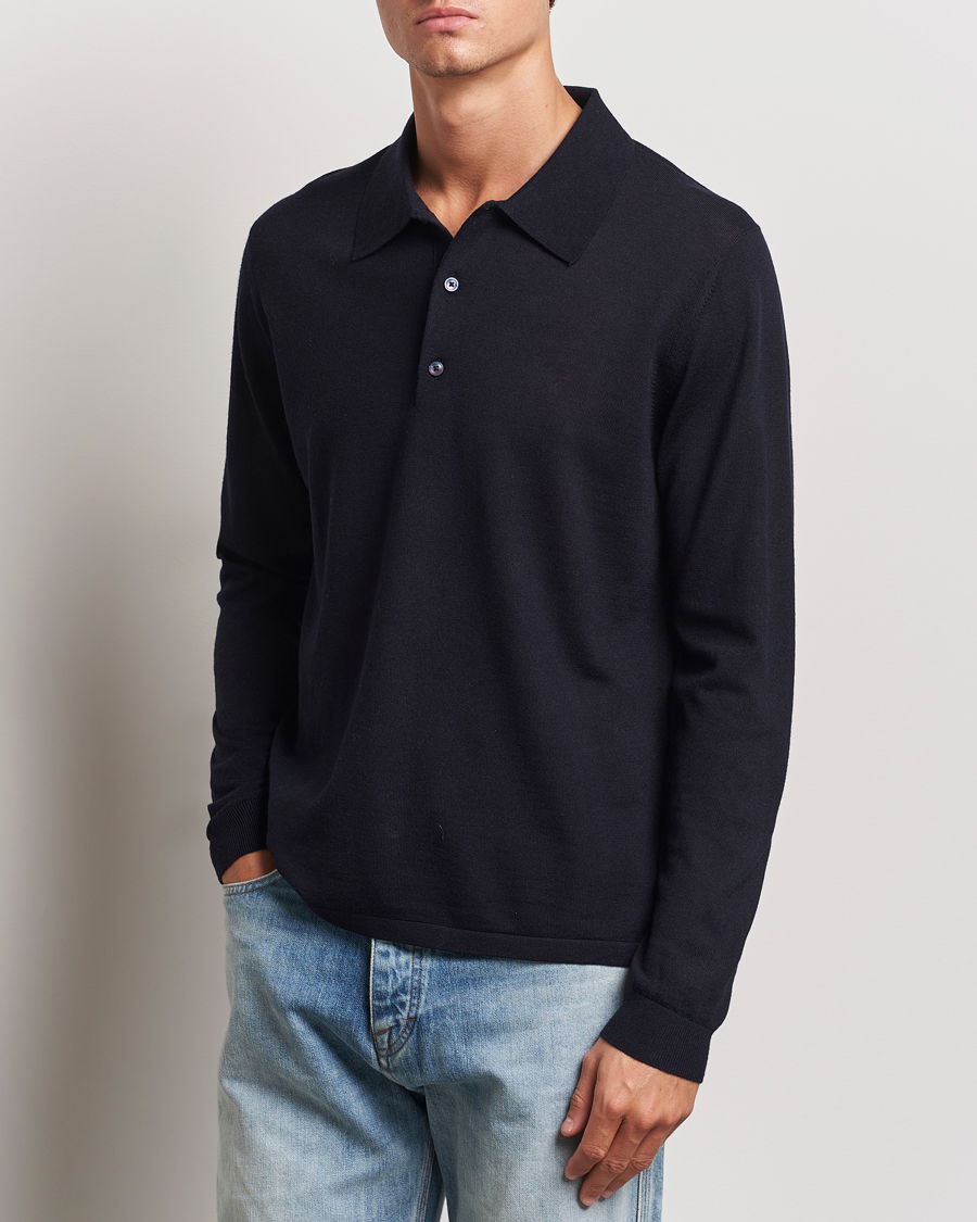 Herre | Trøjer | Tiger of Sweden | Eross Extra Fine Merino Poloshirt Light Ink