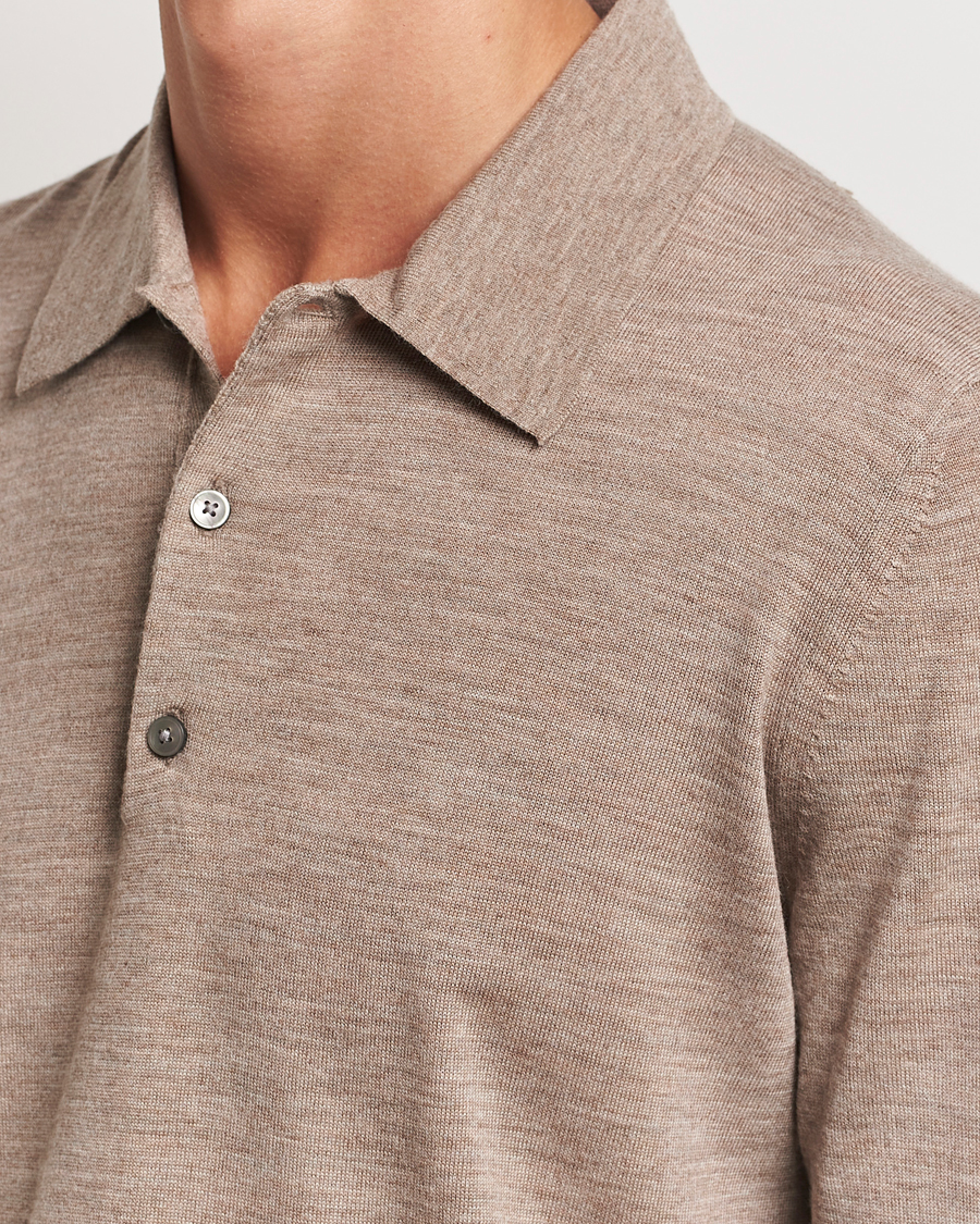 Herre | Trøjer | Tiger of Sweden | Eross Extra Fine Merino Poloshirt Beige Melange