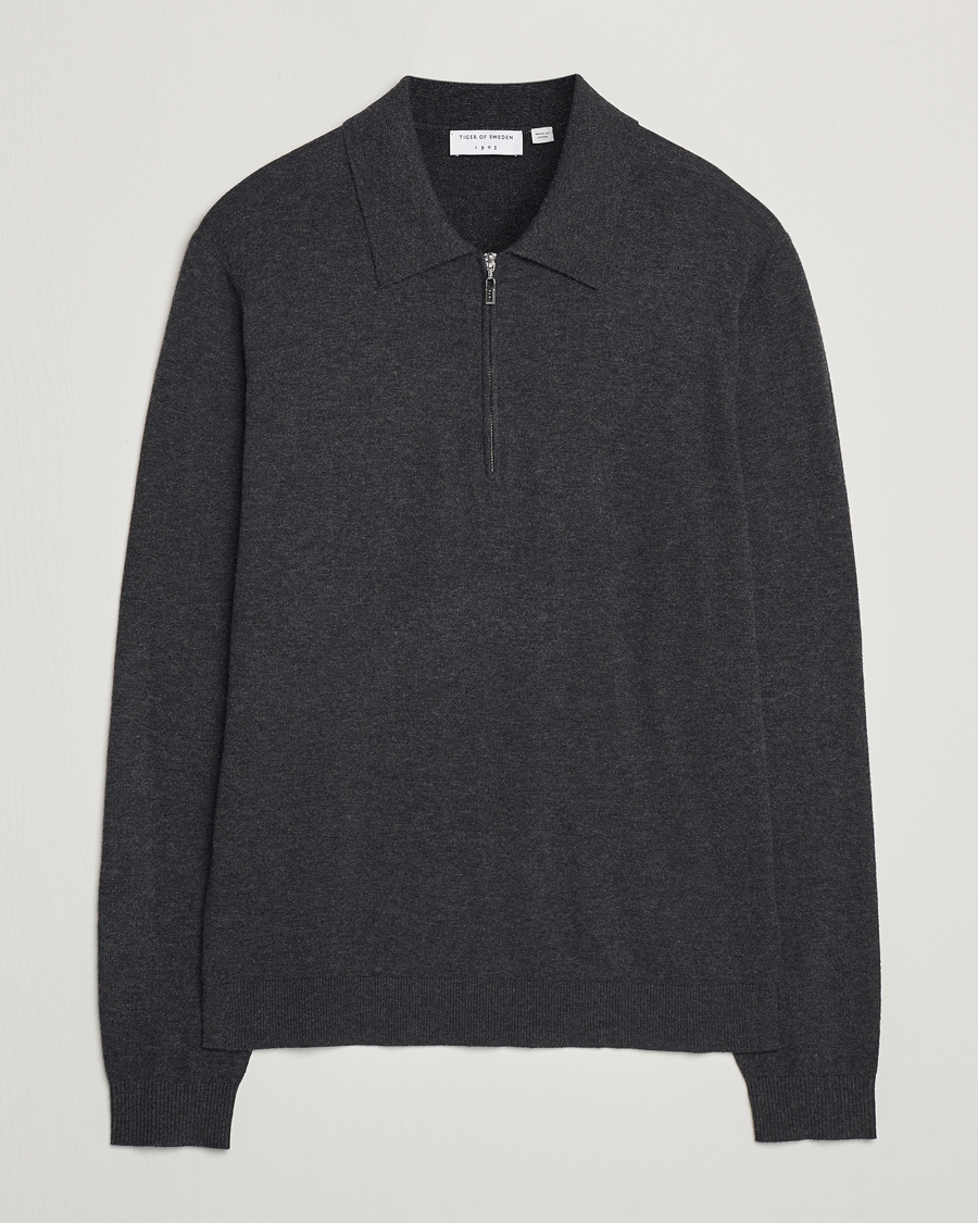 Herre | Trøjer | Tiger of Sweden | Orbit Wool/Cotton Half Zip Charcoal
