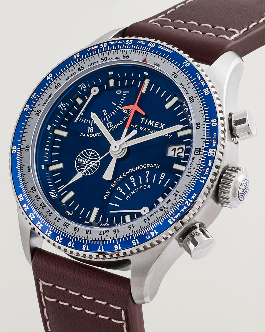 Herre | Timex Pan Am Flyback Chronograph 43mm Blue Dial | Timex | Pan Am Flyback Chronograph 43mm Blue Dial